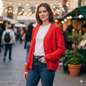 Jantzen Women's Vintage Feminine Red Knit Cardigan Size Large